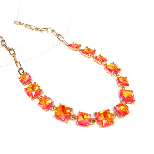 Neon Cushion Cut Glass Linked Chain Necklace