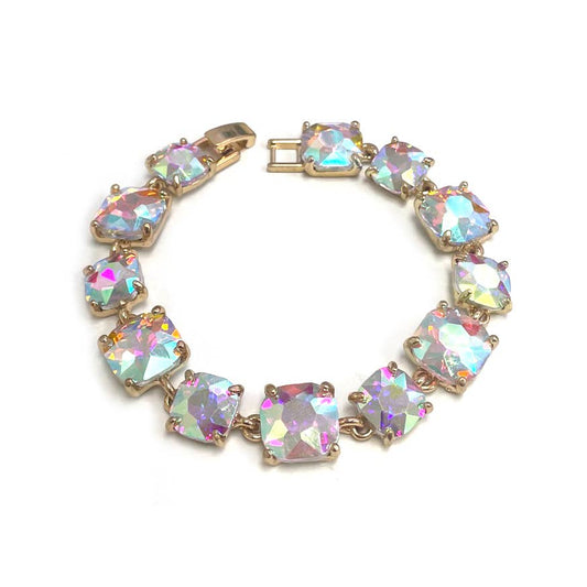 Cushion Cut Glass Crystal Linked Station Bracelet