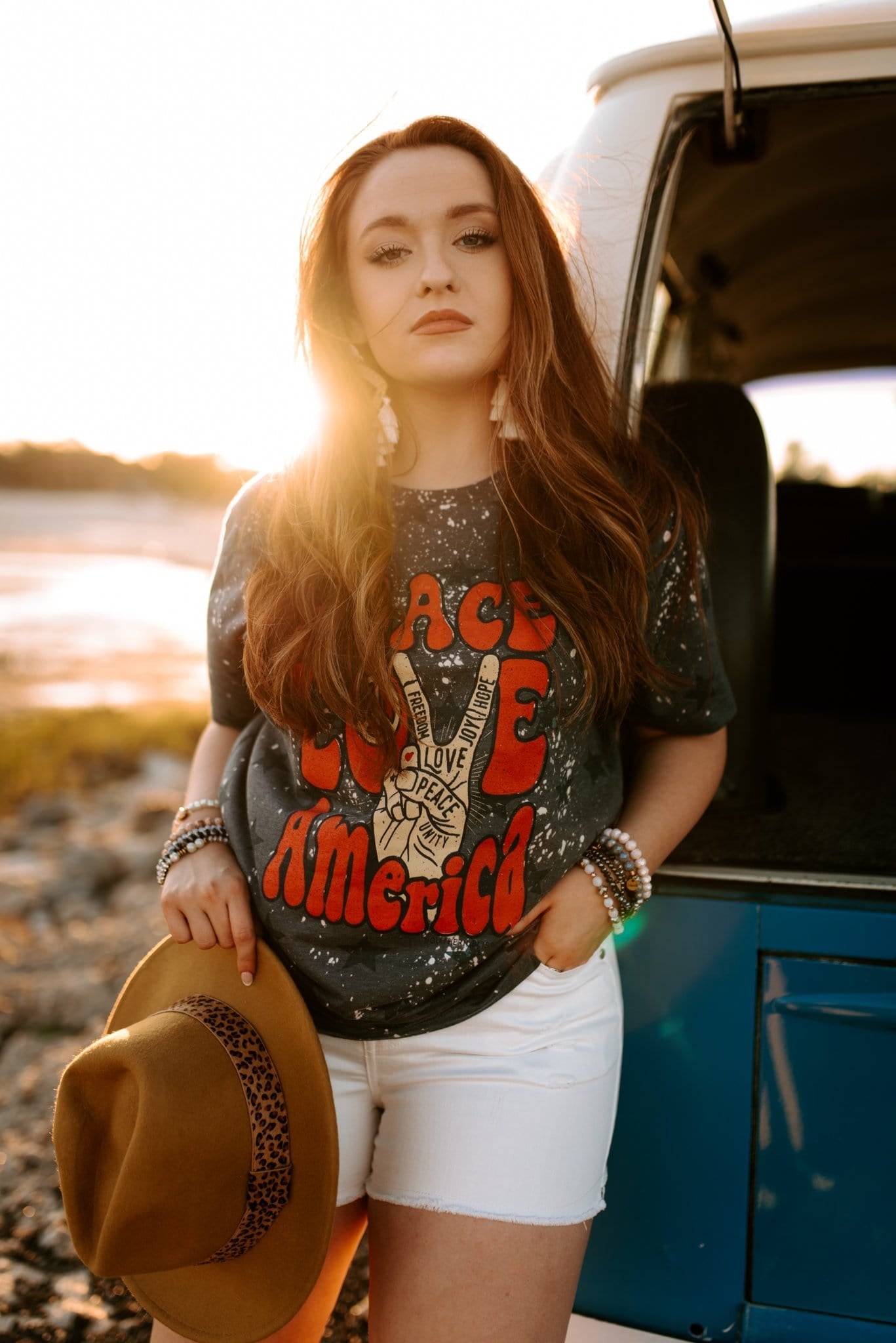 Peace Love America Bleached Star Tee
