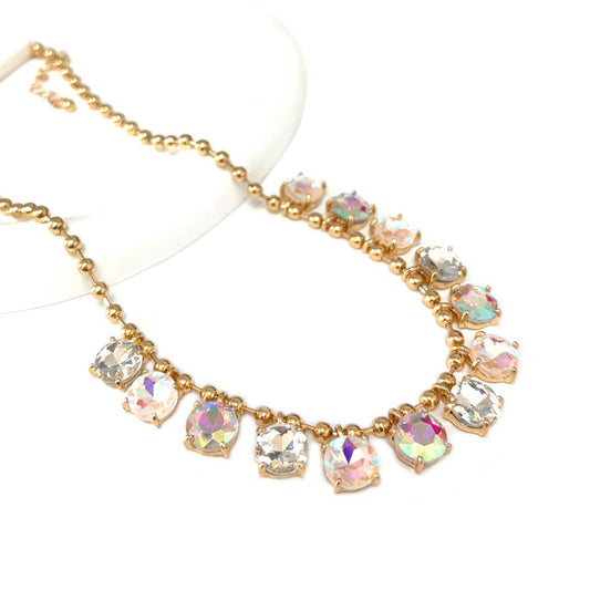 Crystal Glass Bead Dangle Station Ball Beaded Chain Necklace