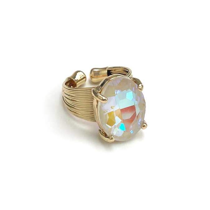 Oval Crystal Glass Single Stone Cocktail ADJ Wire Rings