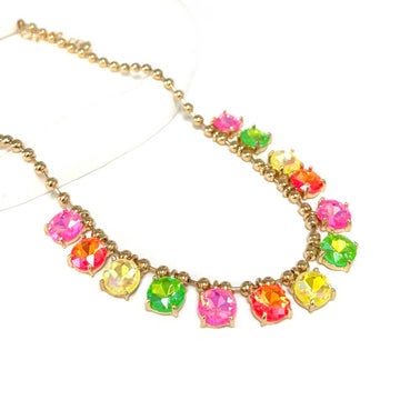 Crystal Glass Bead Dangle Station Ball Beaded Chain Necklace